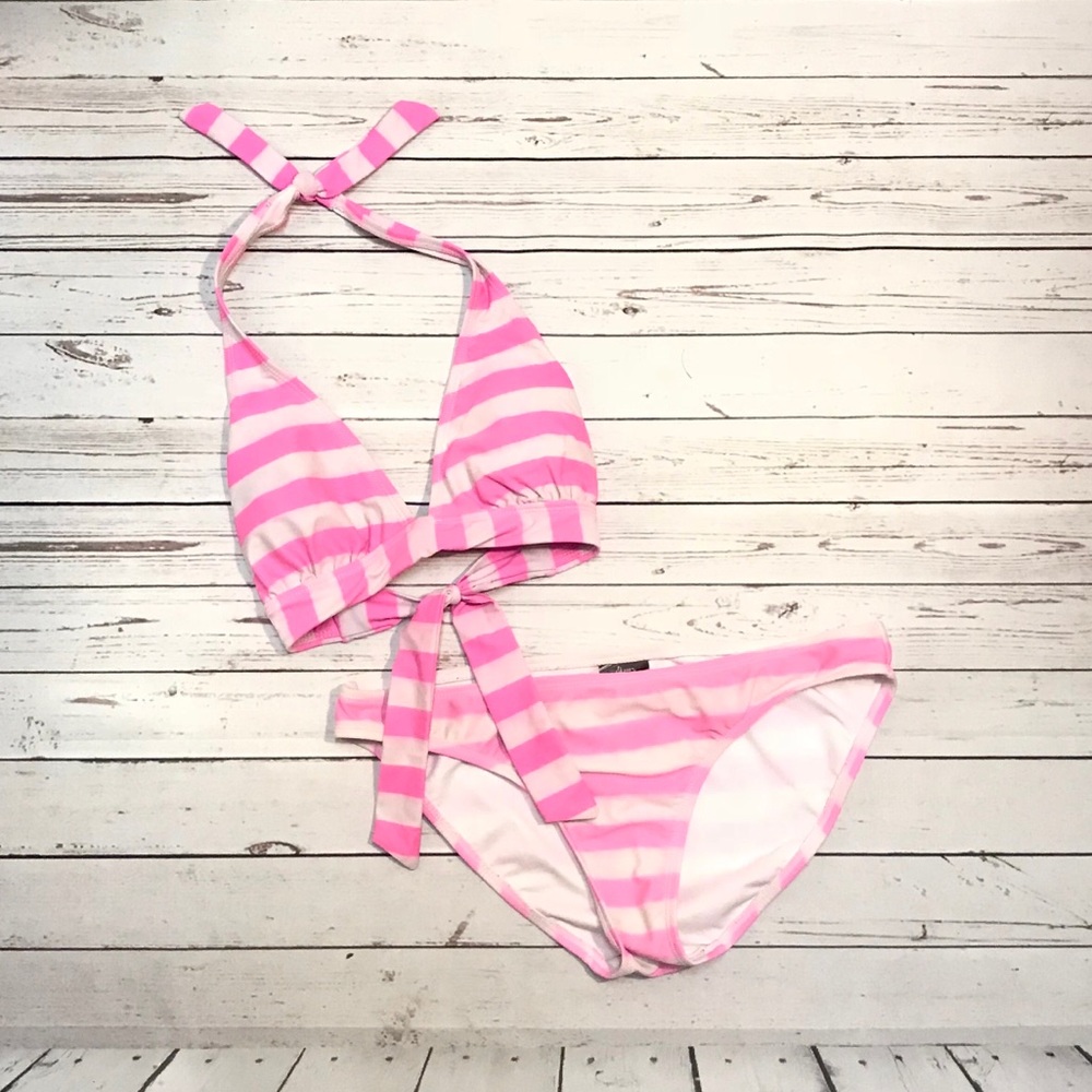 Old Navy Swimsuit set Pink and White Stripes